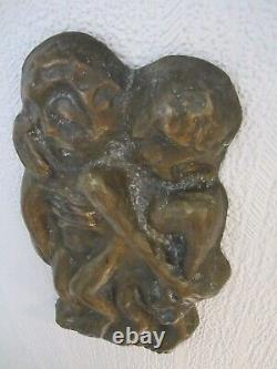 Sculpture En Bronze Personnages Bas Relief 6 Kg/art Brut/cabinet De Curiosites