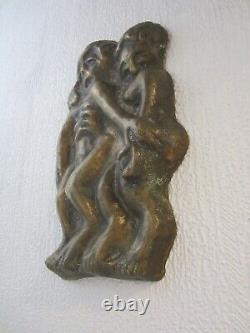 Sculpture En Bronze Personnages Bas Relief 6 Kg/art Brut/cabinet De Curiosites