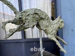 Sculpture Feline (le Chat) En Fonte De Bronze Art Brutaliste De 1 M De H