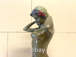 Sculpture Femme nue avec collier en bronze Art Nouveau d'après Paul Ponsard