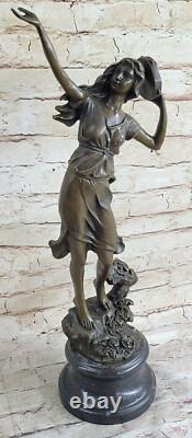 Sculpture Figurine D'Art En Bronze De Fille Dansante Avec Tambourin 20 NR