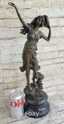Sculpture Figurine D'Art En Bronze De Fille Dansante Avec Tambourin 20 NR