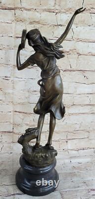 Sculpture Figurine D'Art En Bronze De Fille Dansante Avec Tambourin 20 NR