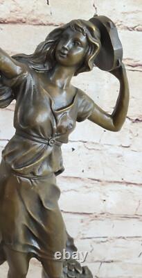 Sculpture Figurine D'Art En Bronze De Fille Dansante Avec Tambourin 20 NR