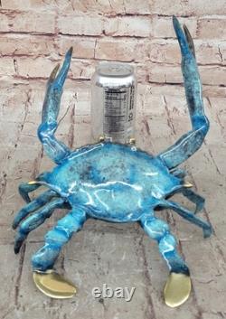 Sculpture Figurine De Crabe Homard En Bronze Massif 100% Patine Bleue Art Déco