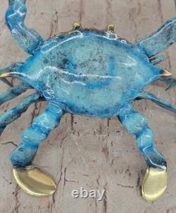 Sculpture Figurine De Crabe Homard En Bronze Massif 100% Patine Bleue Art Déco