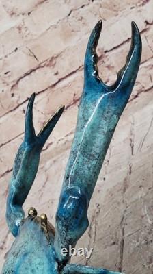 Sculpture Figurine De Crabe Homard En Bronze Massif 100% Patine Bleue Art Déco
