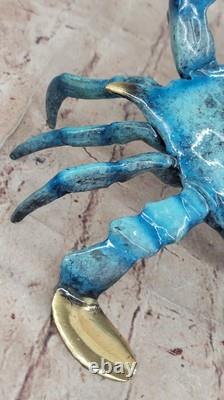 Sculpture Figurine De Crabe Homard En Bronze Massif 100% Patine Bleue Art Déco