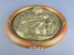 Sculpture Madonna Avec Enfant Art Saint Antique Plaque Bronze Mural