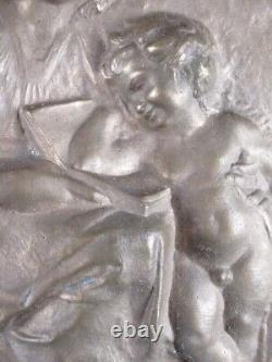 Sculpture Madonna Avec Enfant Art Saint Antique Plaque Bronze Mural