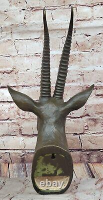 Sculpture Murale En Bronze Trophée Tête De Gazelle Art Déco Originale