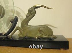 Sculpture Pendule Gazelle Art Deco 1930 Orientaliste Marbre Noir Belgique Bronze