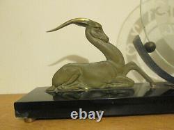 Sculpture Pendule Gazelle Art Deco 1930 Orientaliste Marbre Noir Belgique Bronze