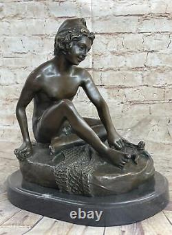 Sculpture Statue En Bronze D'Un Jeune Homme Nu Art Déco/Nouveau