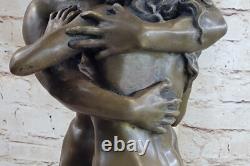 Sculpture Statue En Bronze Signée Antique Style Fille avec Un Faune 900 Art