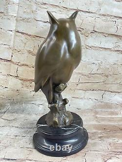 Sculpture Statue Fonte Bronze Signée Chouette Art Déco Style Faune Figure Solde