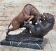 Sculpture Statue Grand Magnificent Stock Marché Bull Marbre Base Bronze Ours Art