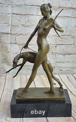 Sculpture Statue Nu Art Déco De Diane La Chasseresse En Bronze Signé Mythique NR