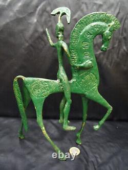 Sculpture art étrusque cavalier sur cheval, bronze style Fredéric weinberg