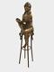 Sculpture Bronze Art Déco Semi Nue Femme Sur Tabouret D'après Pierre Collinet