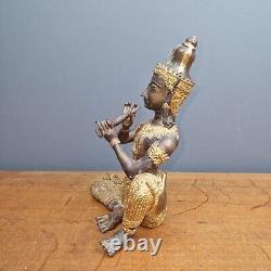 Sculpture bronze ancienne statue joueur de flûte Thaïlande XXe art d'Asie