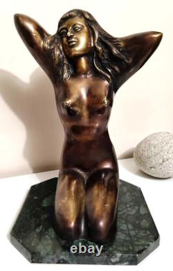 Sculpture bronze femme socle en marbre art rare vintage