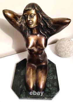 Sculpture bronze femme socle en marbre art rare vintage