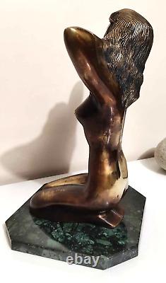 Sculpture bronze femme socle en marbre art rare vintage