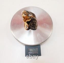 Sculpture bronze massif chat assis signé Yves Lohé décoration