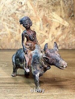 Sculpture bronze, sujet au buffle, art asiatique, Indochine, Vietnam, ethnique