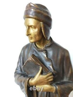 Sculpture de Dante Alighieri en stuc patine bronze 41 cm