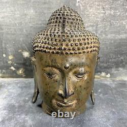 Sculpture de tête de Bouddha en bronze, méditation, Art Asiatique, bouddhisme