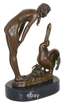 Sculpture en Bronze Art Déco Bonze Statuette Nue Avec Pelican Figurine Femme