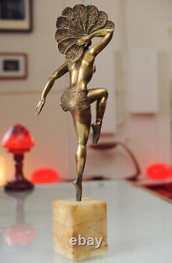 Sculpture en bronze Art Deco signée H. Molins Danseuse à l'éventail CIRCA 1920