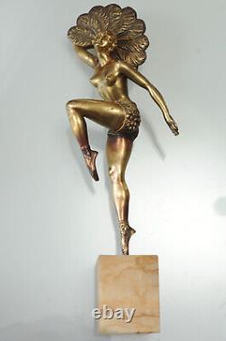 Sculpture en bronze Art Deco signée H. Molins Danseuse à l'éventail CIRCA 1920