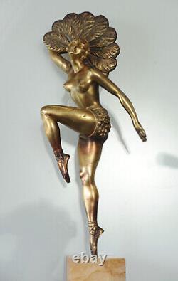 Sculpture en bronze Art Deco signée H. Molins Danseuse à l'éventail CIRCA 1920