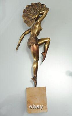 Sculpture en bronze Art Deco signée H. Molins Danseuse à l'éventail CIRCA 1920