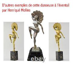 Sculpture en bronze Art Deco signée H. Molins Danseuse à l'éventail CIRCA 1920