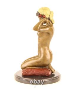 Sculpture en bronze Art Nouveau Femme nue avec collier d'après Paul Ponsard