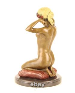 Sculpture en bronze Art Nouveau Femme nue avec collier d'après Paul Ponsard