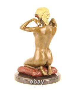 Sculpture en bronze Art Nouveau Femme nue avec collier d'après Paul Ponsard