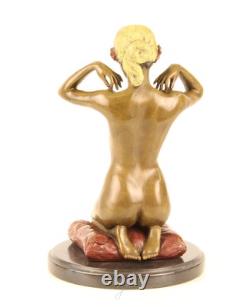 Sculpture en bronze Art Nouveau Femme nue avec collier d'après Paul Ponsard