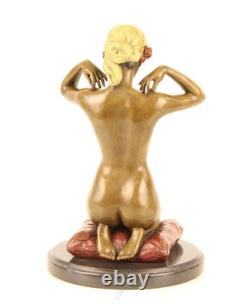 Sculpture en bronze Art Nouveau Femme nue avec collier d'après Paul Ponsard