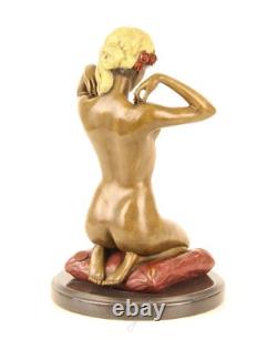 Sculpture en bronze Art Nouveau Femme nue avec collier d'après Paul Ponsard