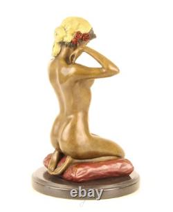 Sculpture en bronze Art Nouveau Femme nue avec collier d'après Paul Ponsard