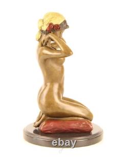 Sculpture en bronze Art Nouveau Femme nue avec collier d'après Paul Ponsard