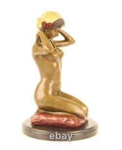 Sculpture en bronze Art Nouveau Femme nue avec collier d'après Paul Ponsard