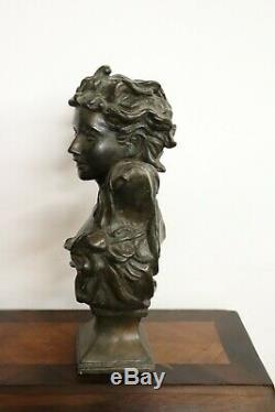 Sculpture en bronze Art Nouveau buste d'une jeune fille
