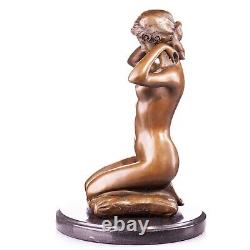 Sculpture en bronze Art Nouveau femme nue avec collier d'après Paul Ponsard