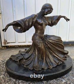 Sculpture en bronze Danseuse orientale signée Elis Art Déco